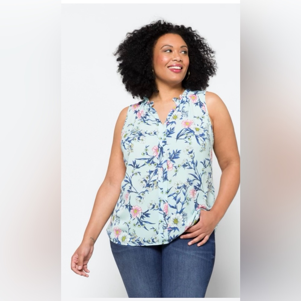 Light Blue Orlee Mixed Material Sleeveless Top by 41 HAWTHORN - Spring Top